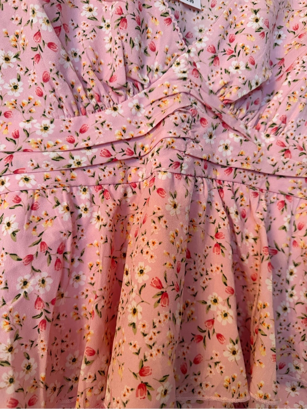 Reserved Pink Floral Tiered Mini Dress - Picture 2 of 3